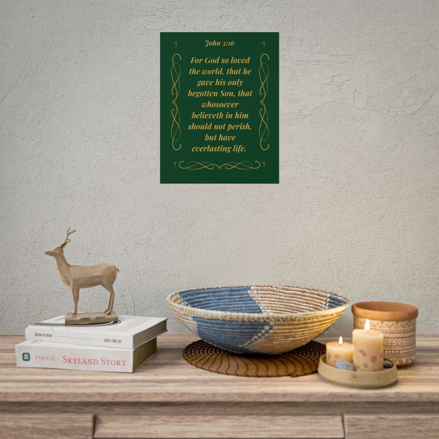 MTV John 3:16 — Gold Script Christian Scripture Wall Art Emerald Night