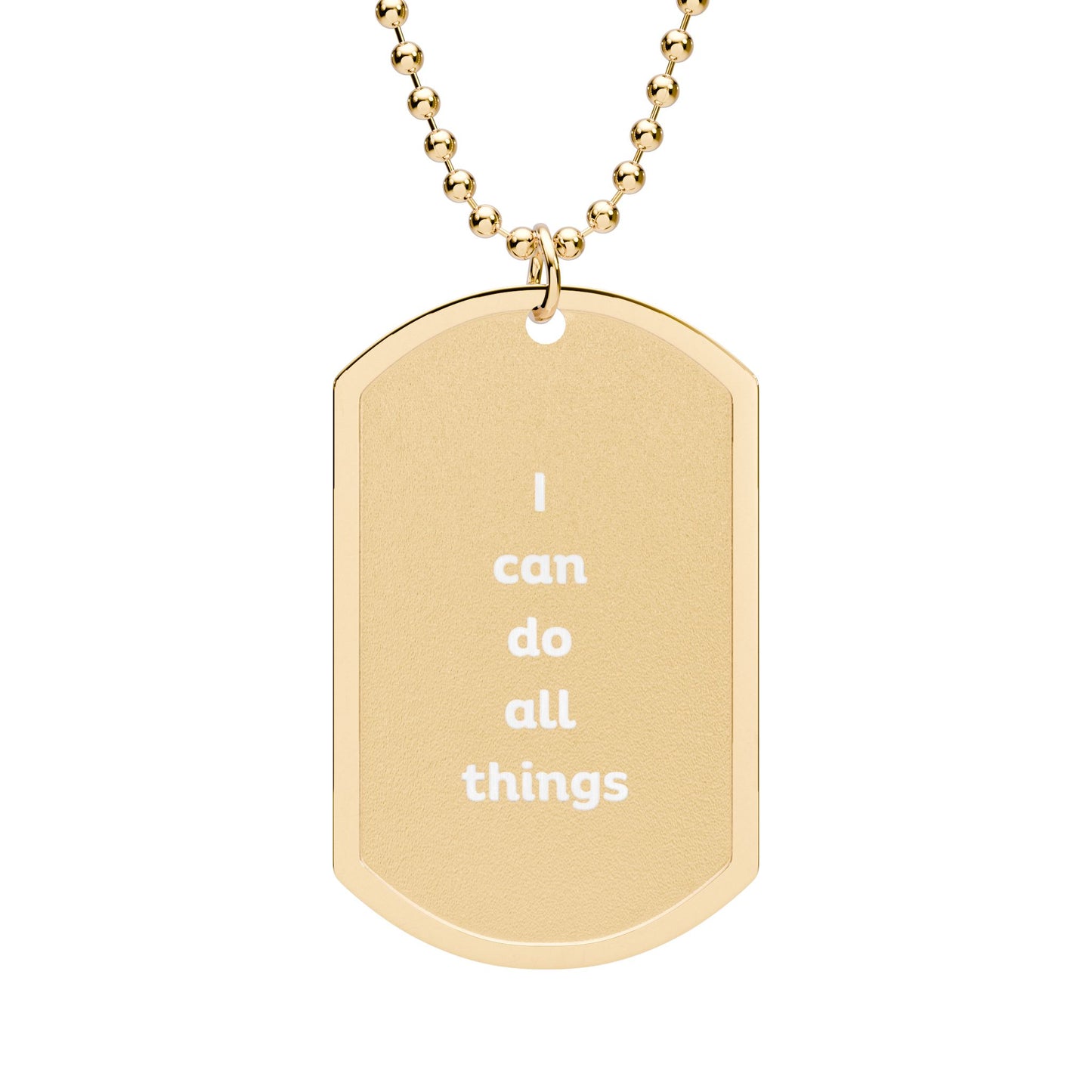 "I Can Do All Things" — Laser Engraved Dog Tag Necklace | Faith Scripture Jewelry | Philippians 4:13