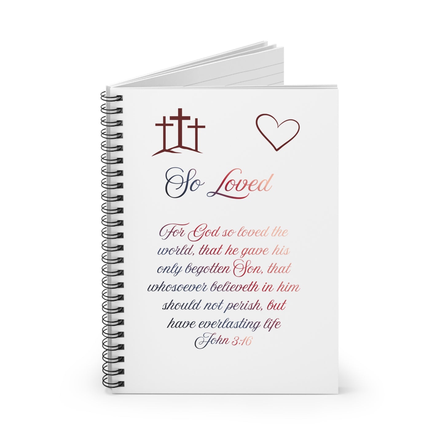 So Loved — John 3:16 Scripture Spiral Notebook | Faith Journal Red