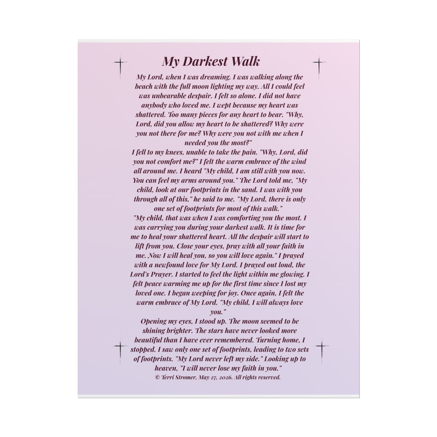 MDW my loved one - Inspirational Prayer Poem Print rolled Poster