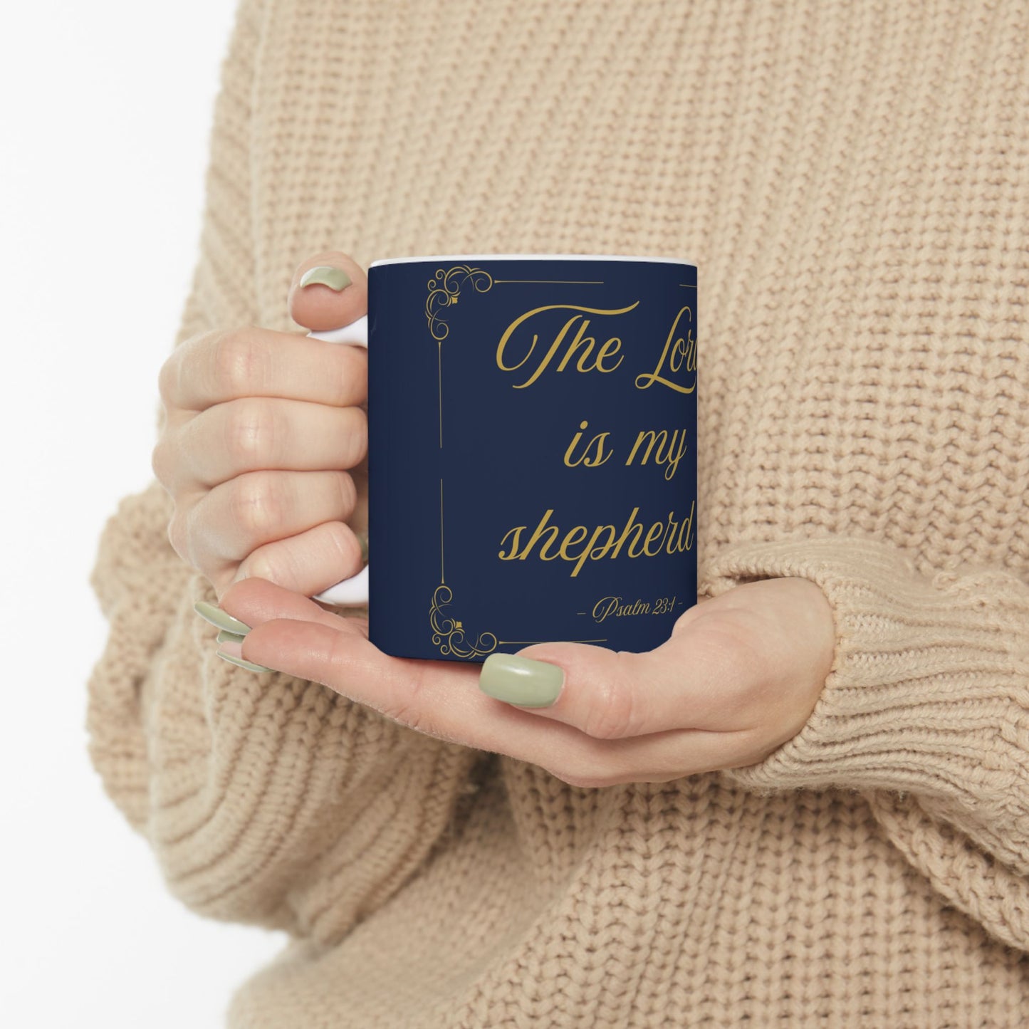 The Lord Is My Shepherd — Inspirational Scripture Mug (11oz/15oz) Navy