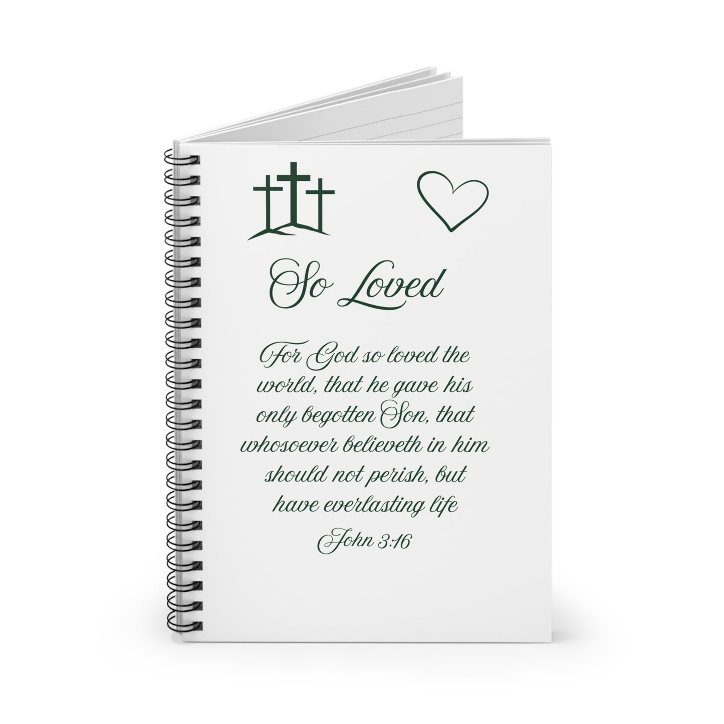 So Loved — John 3:16 Scripture Spiral Notebook | Faith Journal Emerald Night