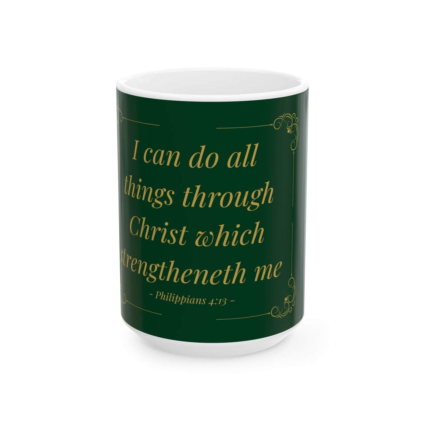 I Can Do All Things — Inspirational Scripture Mug (11oz/15oz) Emerald Night | Playfair Display