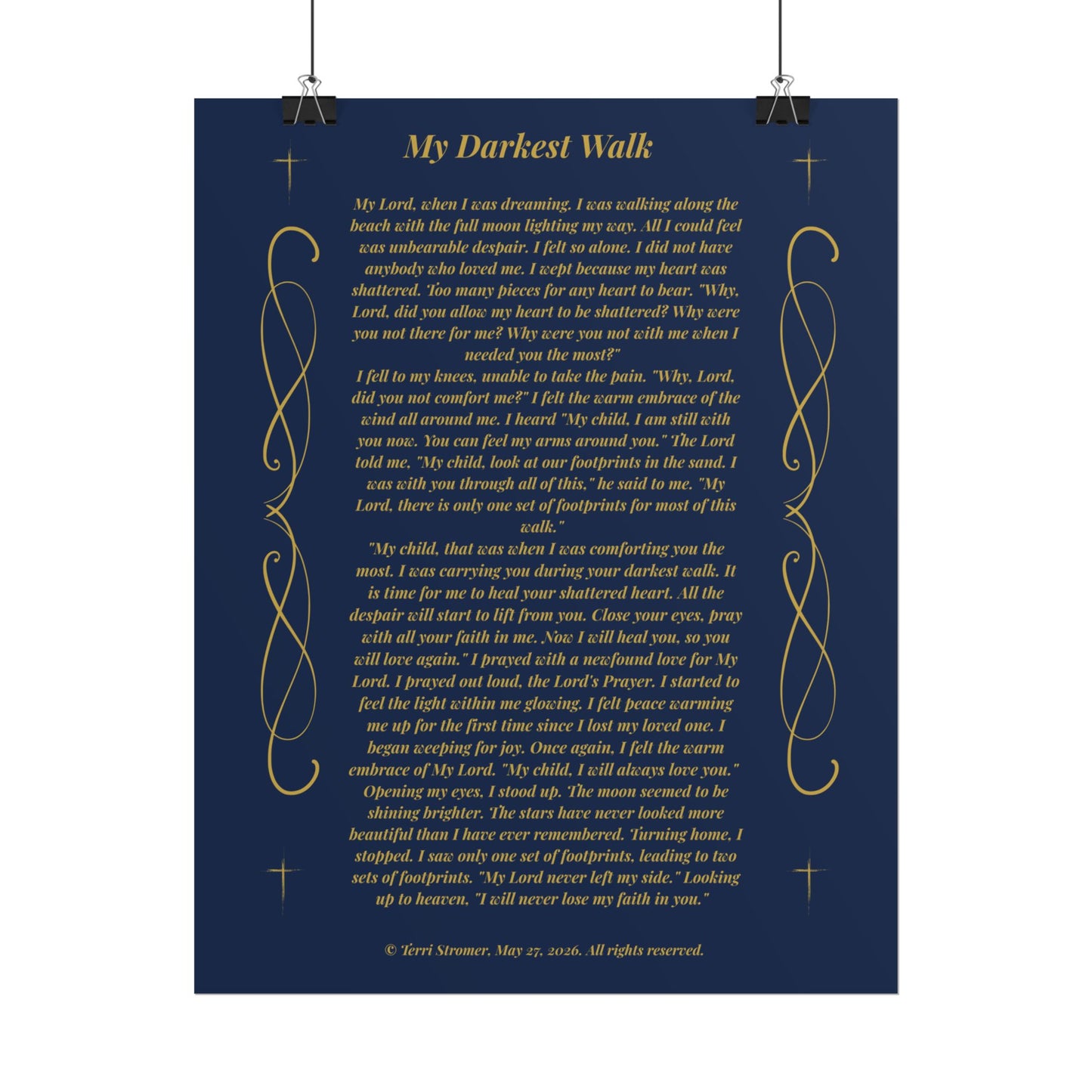 MTV My Darkest Walk - Inspirational Prayer Wall Art Navy & Gold