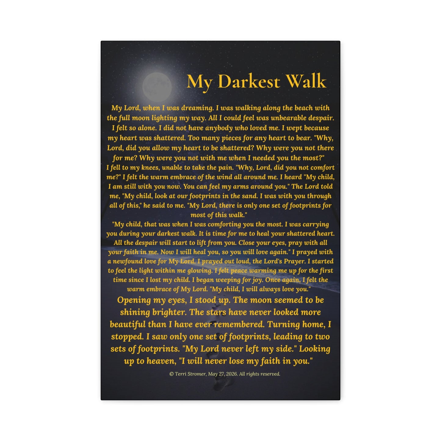 Canvas Wall Art — "My Darkest Walk" Poem Print