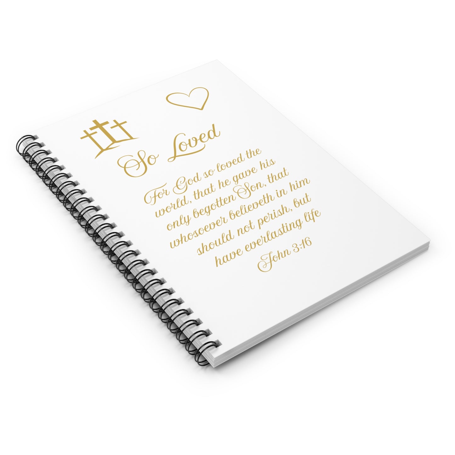 So Loved — John 3:16 Scripture Spiral Notebook | Faith Journal Gold