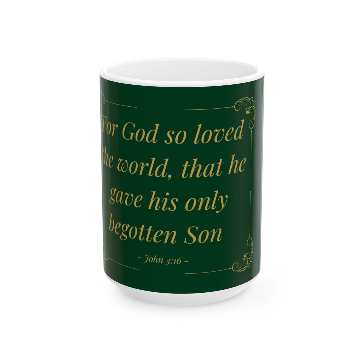 For God So Loved the World — Inspirational Scripture Mug (11oz/15oz) Emerald Night | Playfair Display