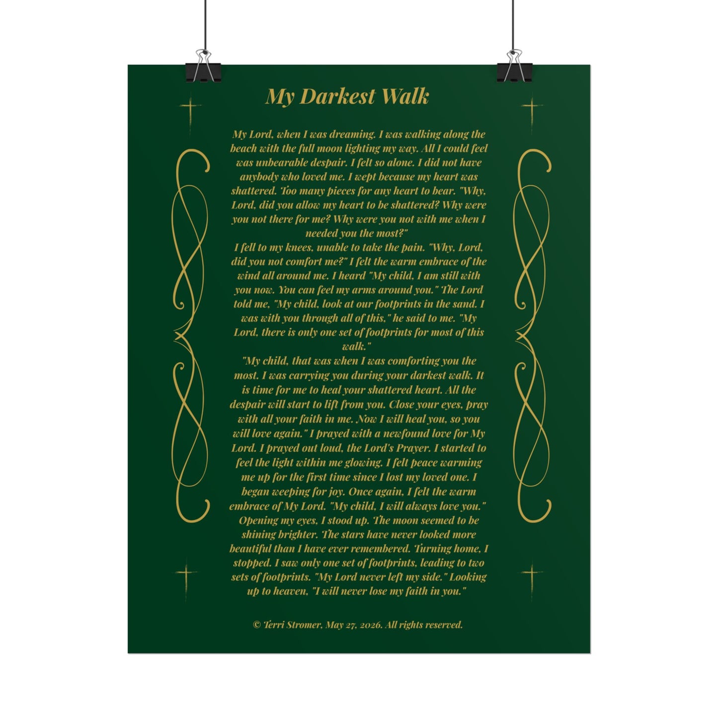 MTV My Darkest Walk - Decorative Inspirational Poem Print Emerald Night