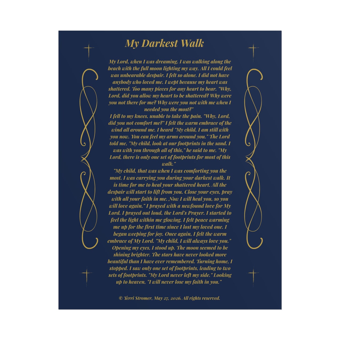 MTV My Darkest Walk - Inspirational Prayer Wall Art Navy & Gold