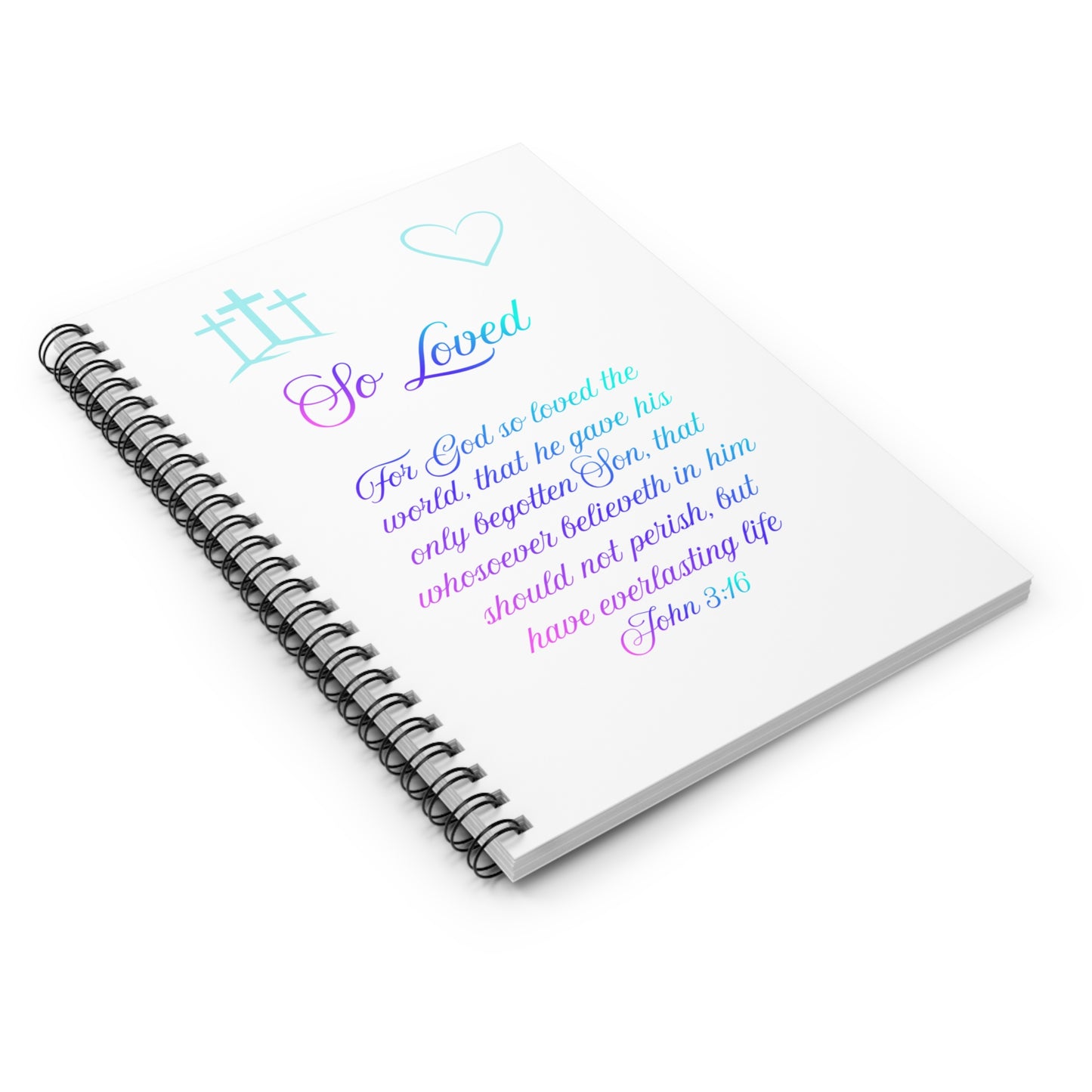 So Loved — John 3:16 Scripture Spiral Notebook | Faith Journal Purple Blue