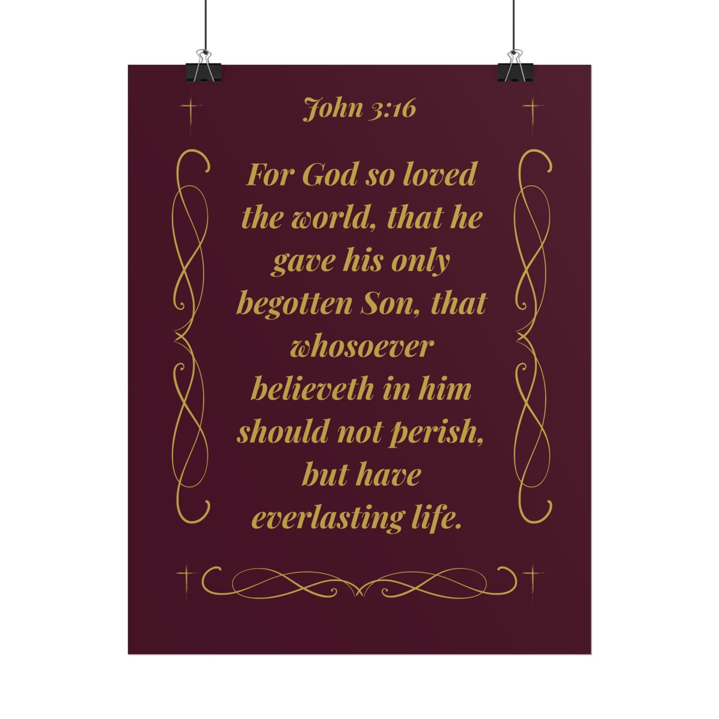 MTV John 3:16  — Rolled Christian Wall Art (Burgundy & Gold)