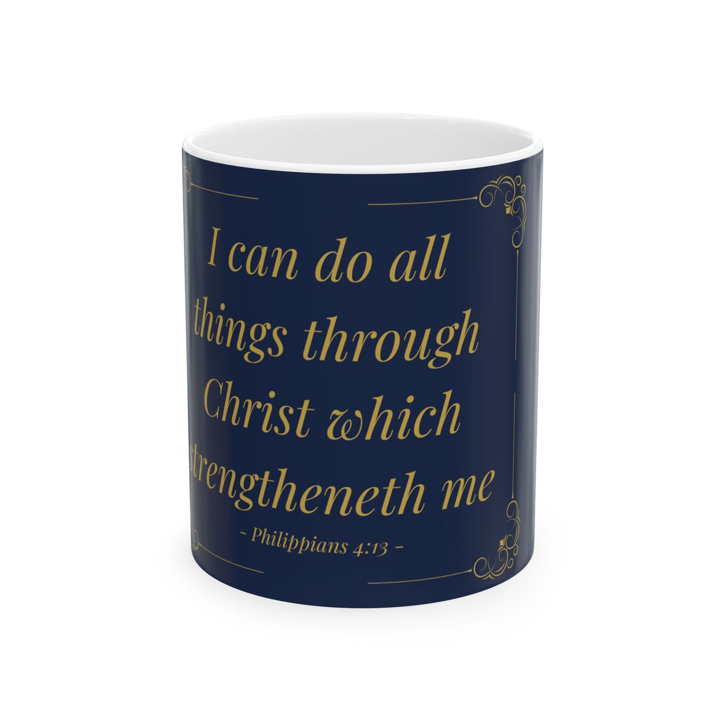 I Can Do All Things — Inspirational Scripture Mug (11oz/15oz) Navy | Playfair Display