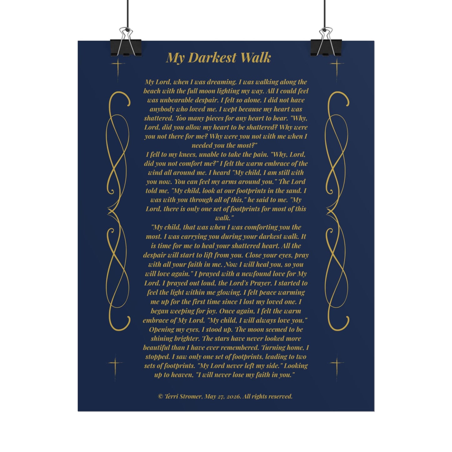 MTV My Darkest Walk - Inspirational Prayer Wall Art Navy & Gold