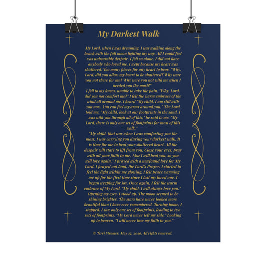MTV My Darkest Walk - Inspirational Prayer Wall Art Navy & Gold