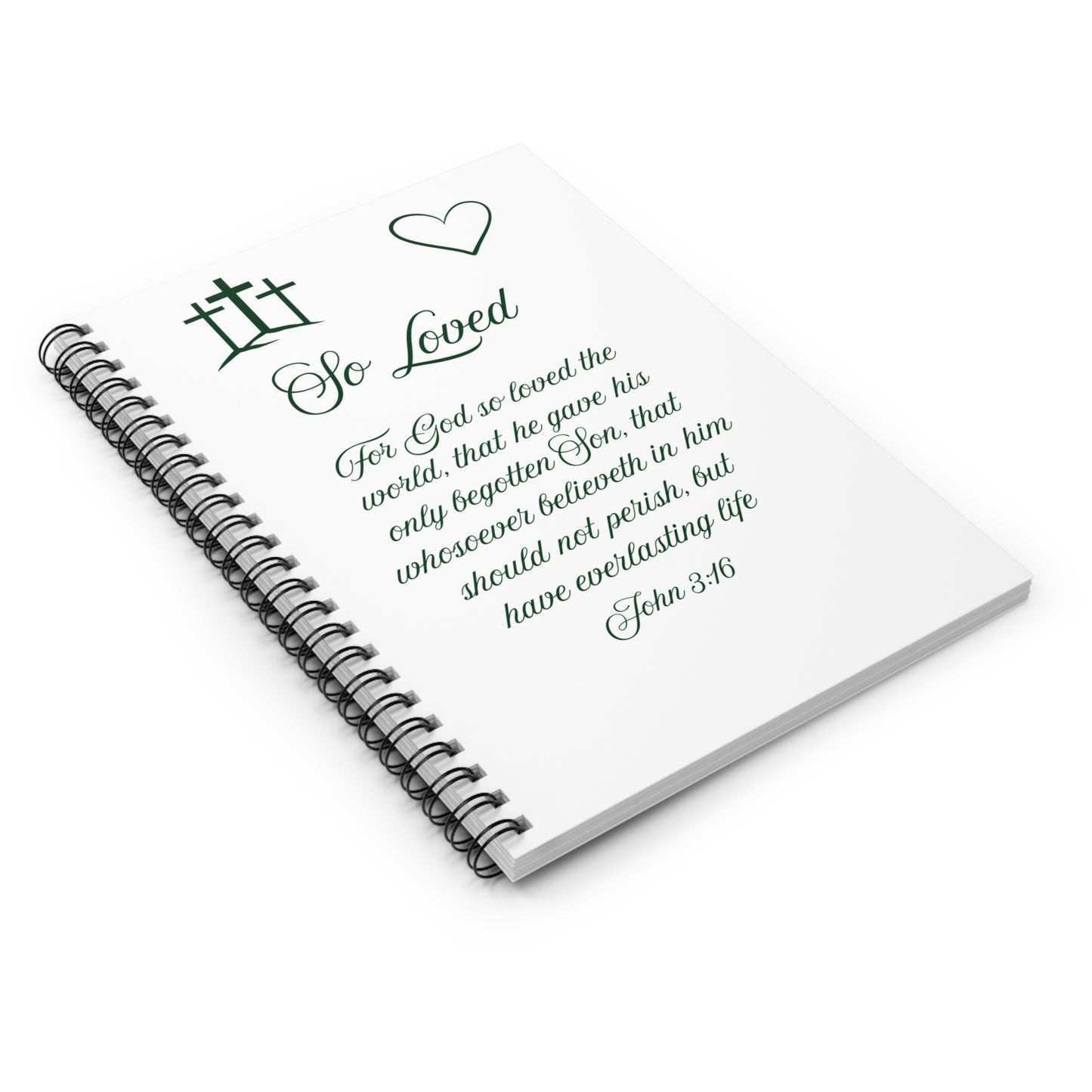 So Loved — John 3:16 Scripture Spiral Notebook | Faith Journal Emerald Night