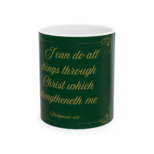 I Can Do All Things — Inspirational Scripture Mug (11oz/15oz) Emerald Night