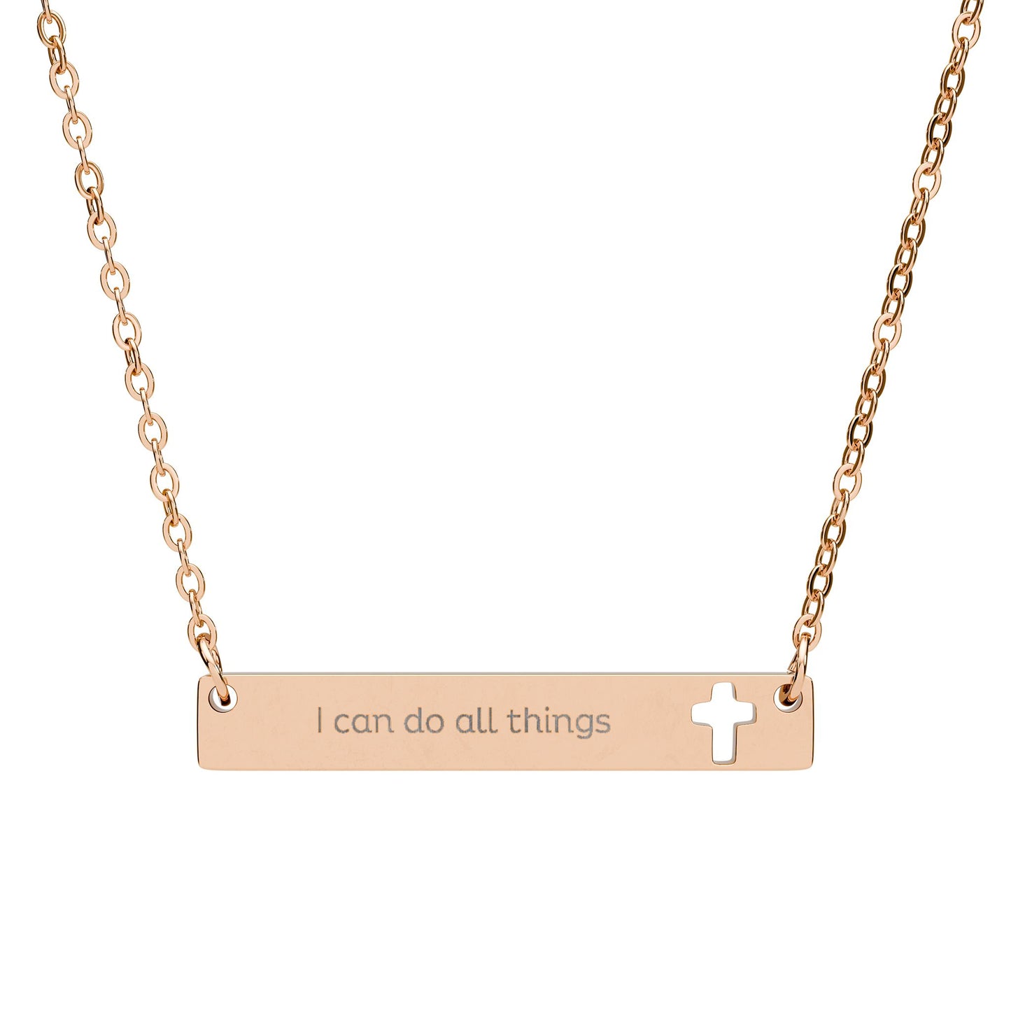 "I Can Do All Things" — Cutout Cross Bar Necklace | Faith Scripture Jewelry | Philippians 4:13