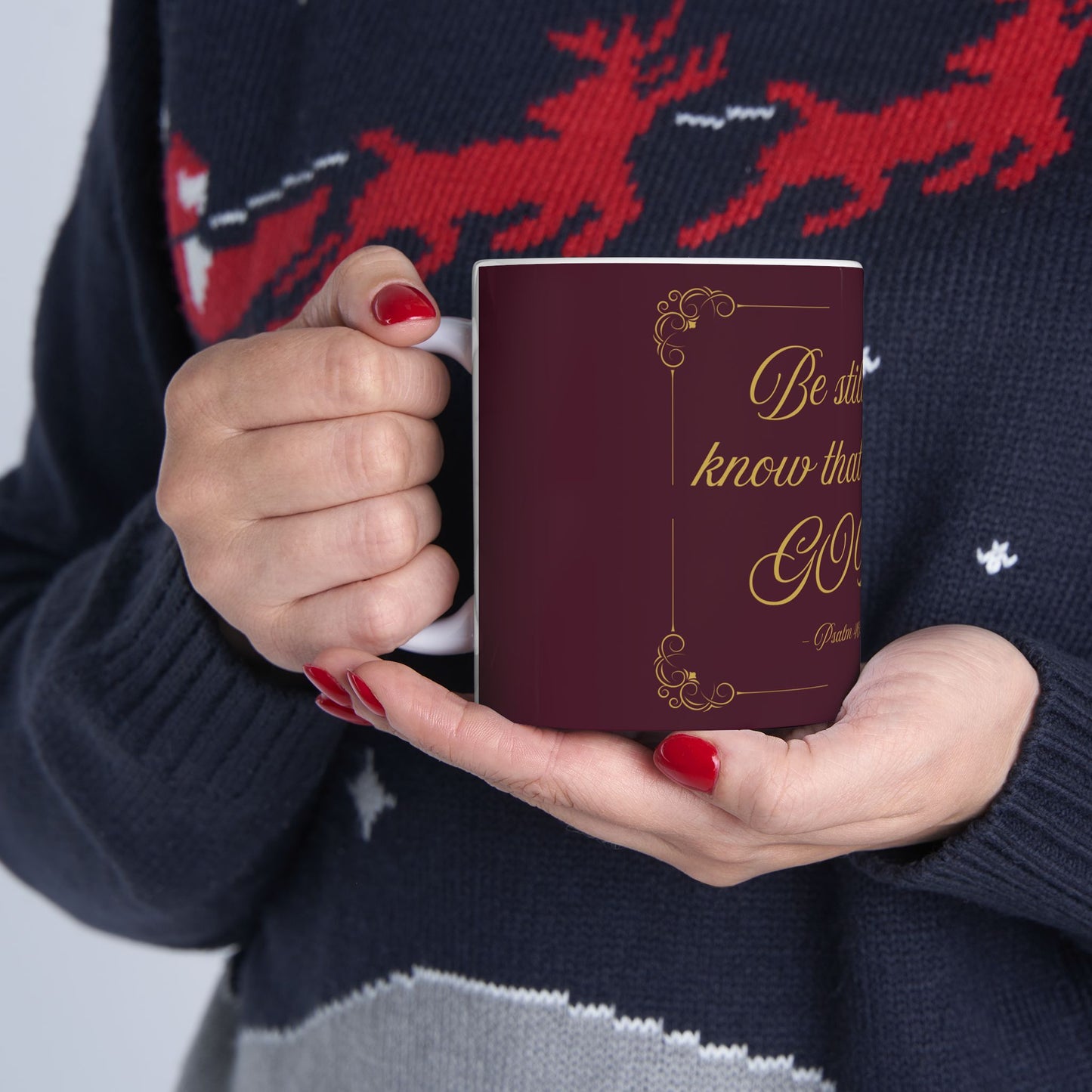 Be Still and Know — Inspirational Scripture Mug (11oz/15oz) Burgundy