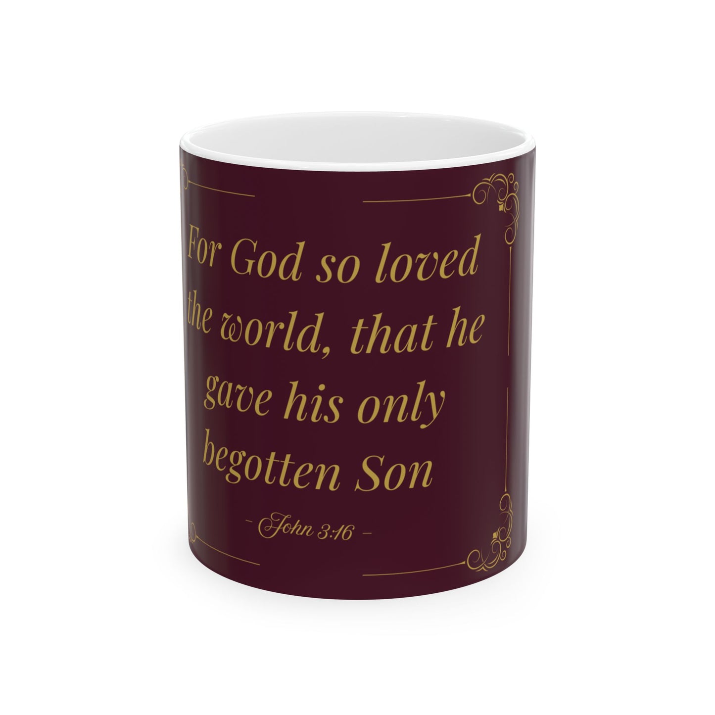 For God So Loved the World — Inspirational Scripture Mug (11oz/15oz) Burgundy | Playfair Display