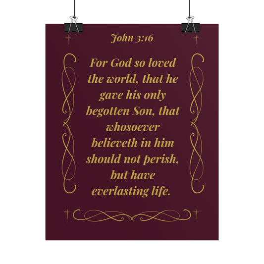 MTV John 3:16  — Rolled Christian Wall Art (Burgundy & Gold)