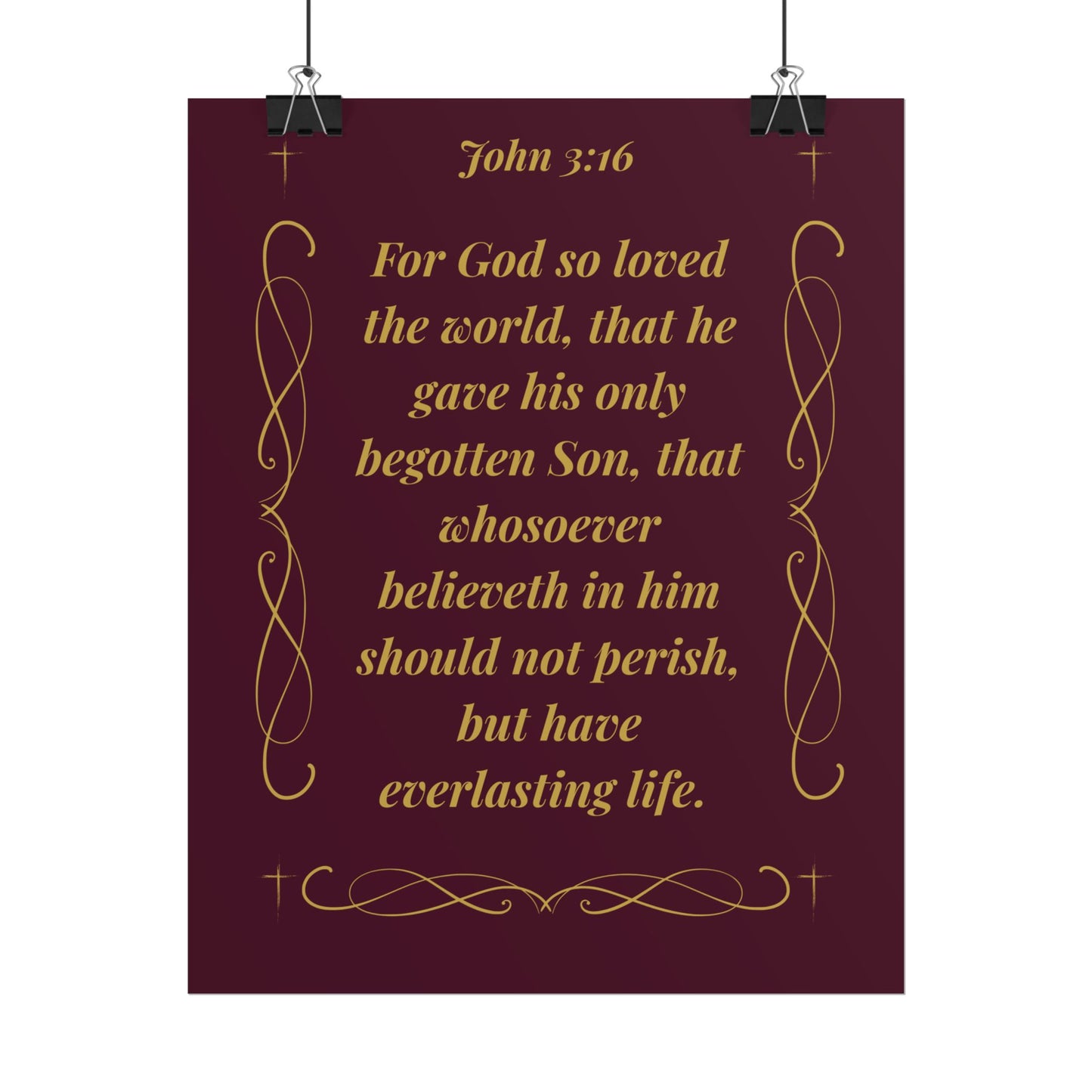 MTV John 3:16  — Rolled Christian Wall Art (Burgundy & Gold)