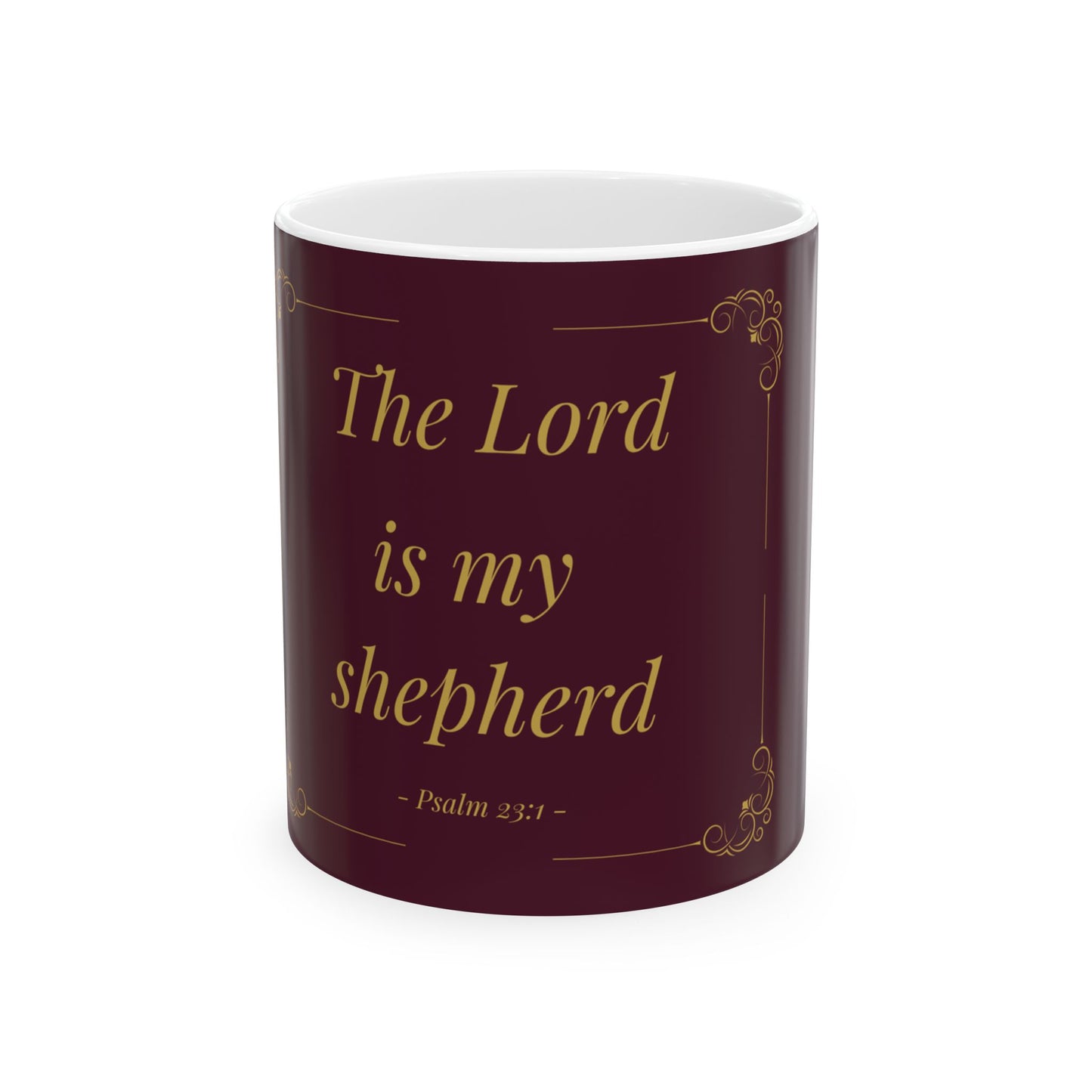 The Lord Is My Shepherd — Inspirational Scripture Mug (11oz/15oz) Burgundy | Playfair Display