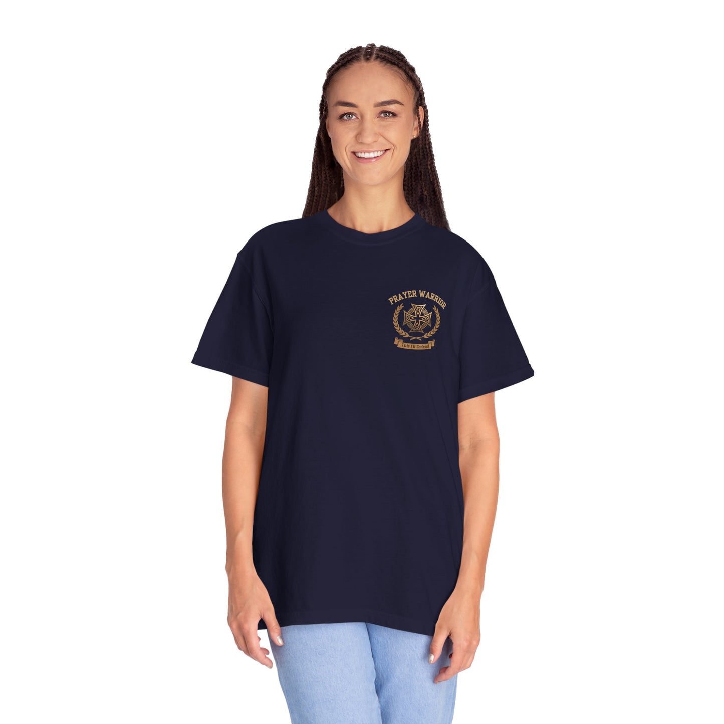 "I Am a Prayer Warrior" — Unisex Faith Heritage Crest T-Shirt | Celtic Cross | Prayer Warrior Tee