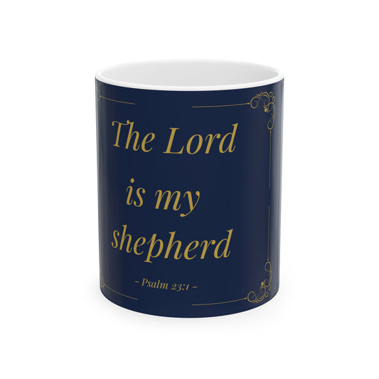 The Lord Is My Shepherd — Inspirational Scripture Mug (11oz/15oz) Navy | Playfair Display