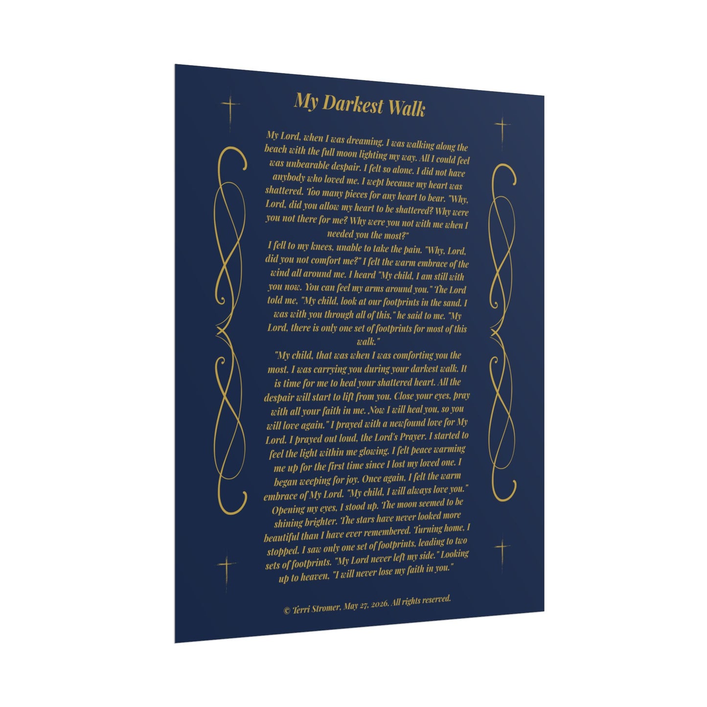 MTV My Darkest Walk - Inspirational Prayer Wall Art Navy & Gold