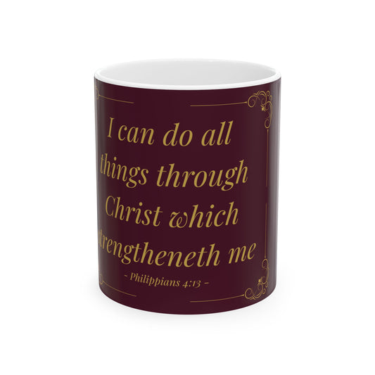 I Can Do All Things — Inspirational Scripture Mug (11oz/15oz) Burgundy | Playfair Display