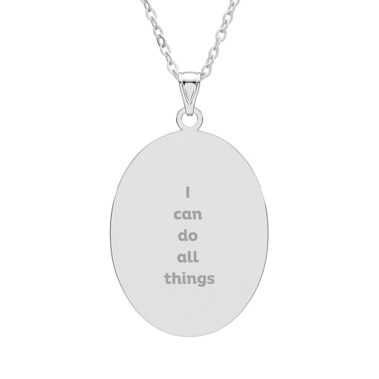 "I Can Do All Things" — Engraved Oval Pendant Necklace | Faith Scripture Jewelry | Philippians 4:13