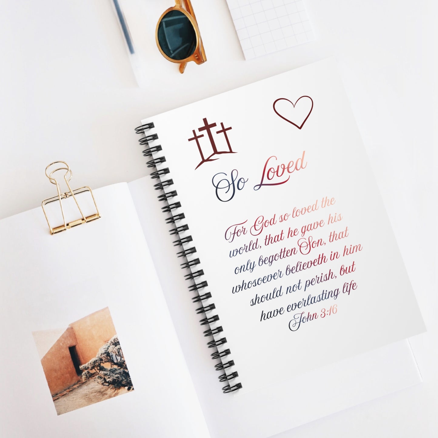 So Loved — John 3:16 Scripture Spiral Notebook | Faith Journal Red
