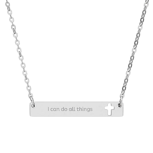 "I Can Do All Things" — Cutout Cross Bar Necklace | Faith Scripture Jewelry | Philippians 4:13