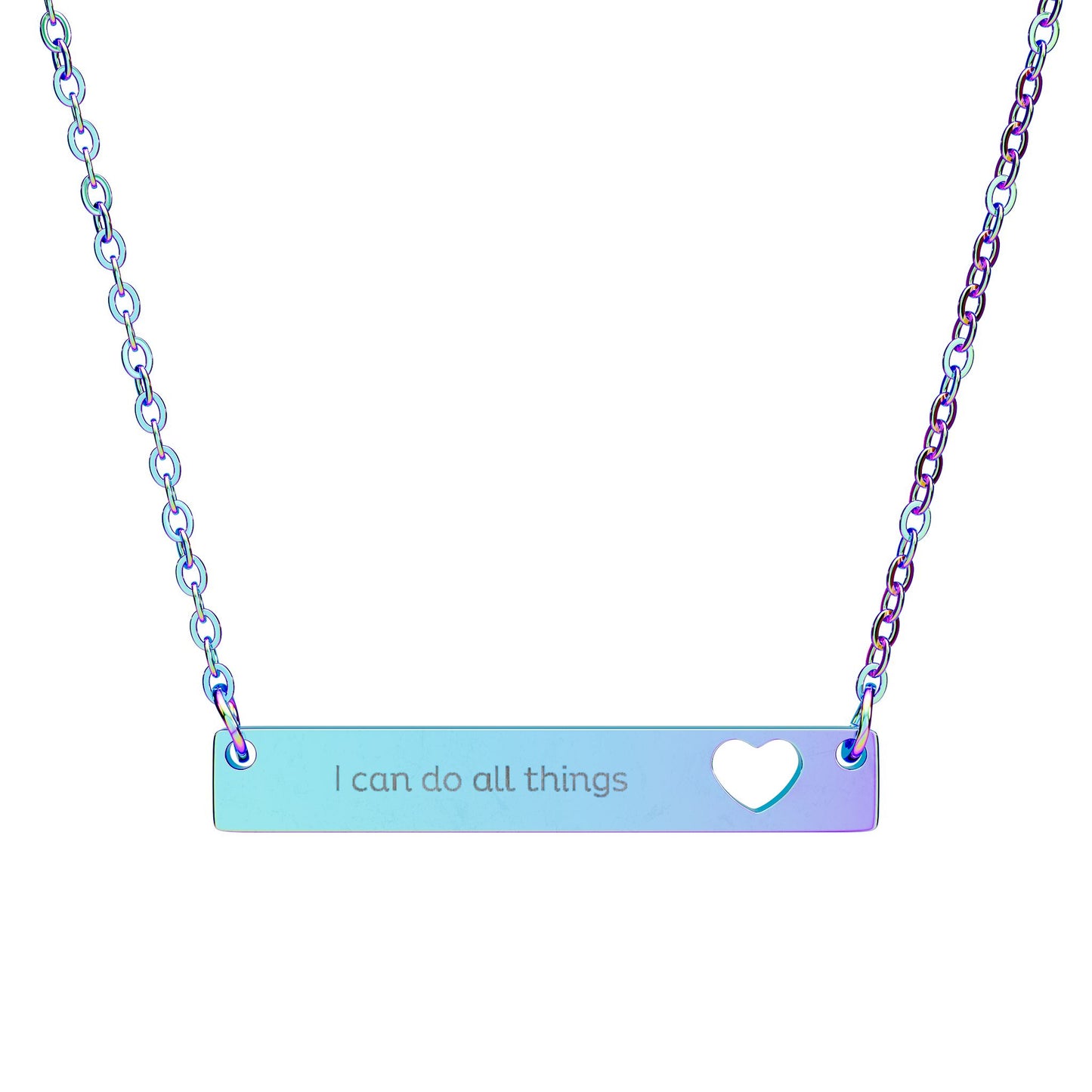 "I Can Do All Things" — Cutout Heart Bar Necklace | Faith Scripture Jewelry | Philippians 4:13