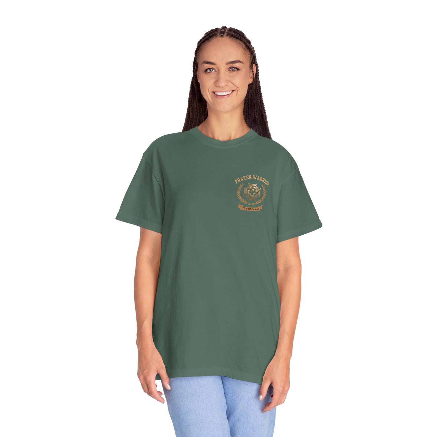 "I Am a Prayer Warrior" — Unisex Faith Heritage Crest T-Shirt | Celtic Cross | Prayer Warrior Tee