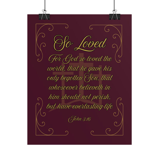So Loved — John 3:16 Scripture Wall Art Redeemed Scarlet