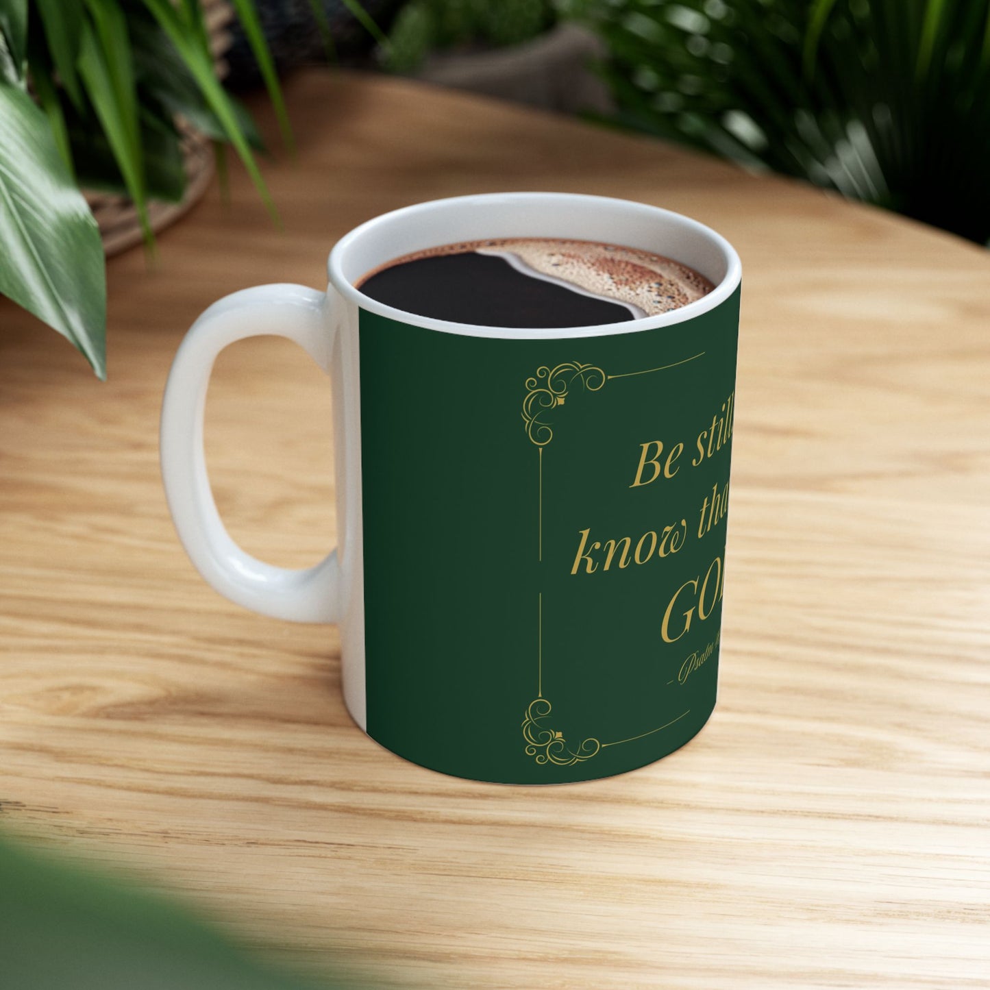 Be Still and Know — Inspirational Scripture Mug (11oz/15oz) Navy | Playfair Display