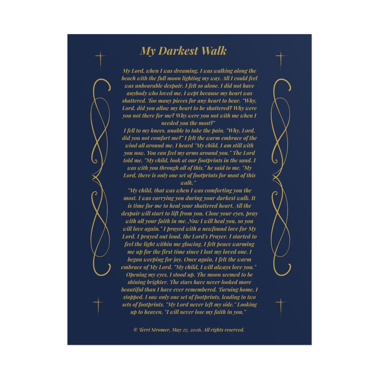 MTV My Darkest Walk - Inspirational Prayer Wall Art Navy & Gold