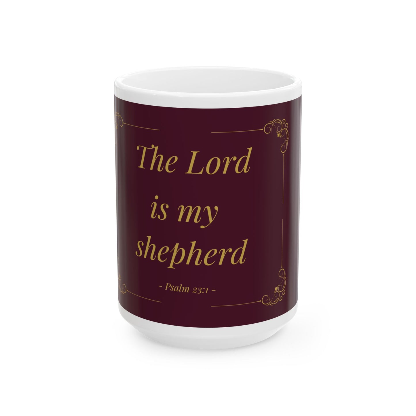 The Lord Is My Shepherd — Inspirational Scripture Mug (11oz/15oz) Burgundy | Playfair Display