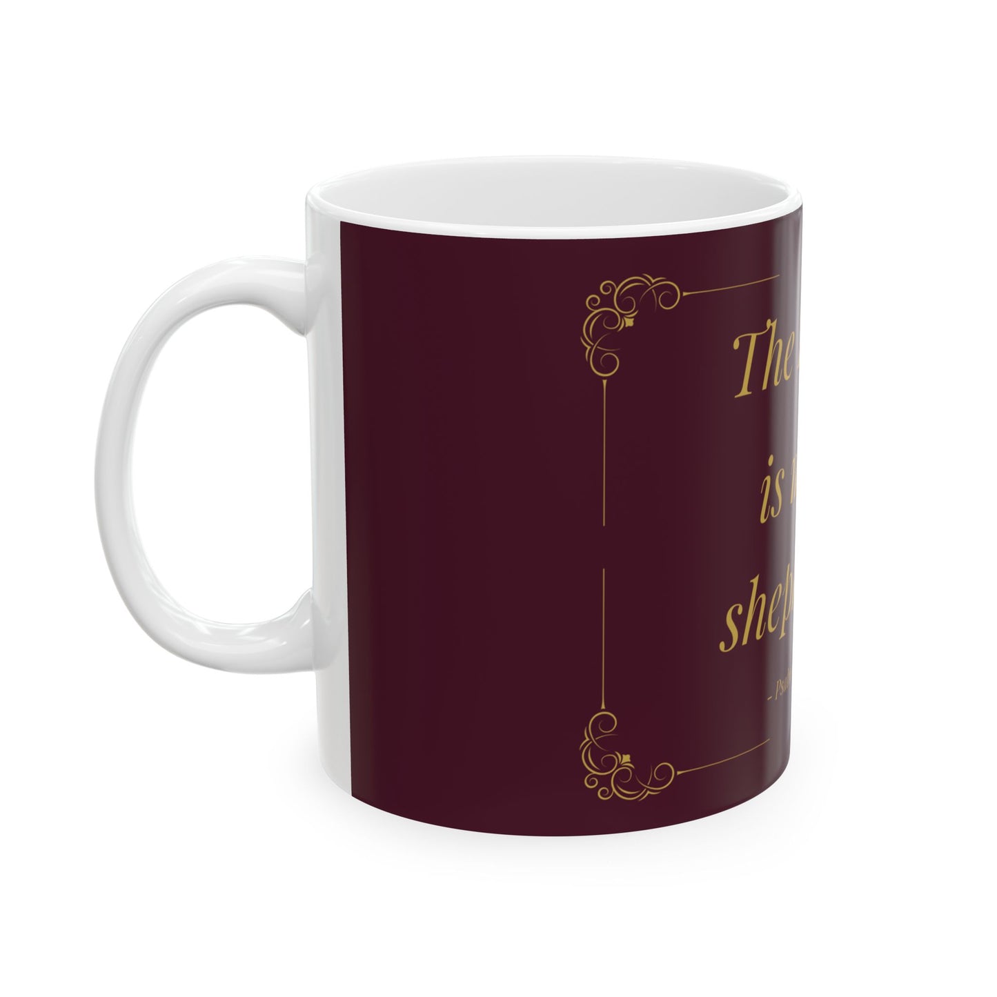 The Lord Is My Shepherd — Inspirational Scripture Mug (11oz/15oz) Burgundy | Playfair Display