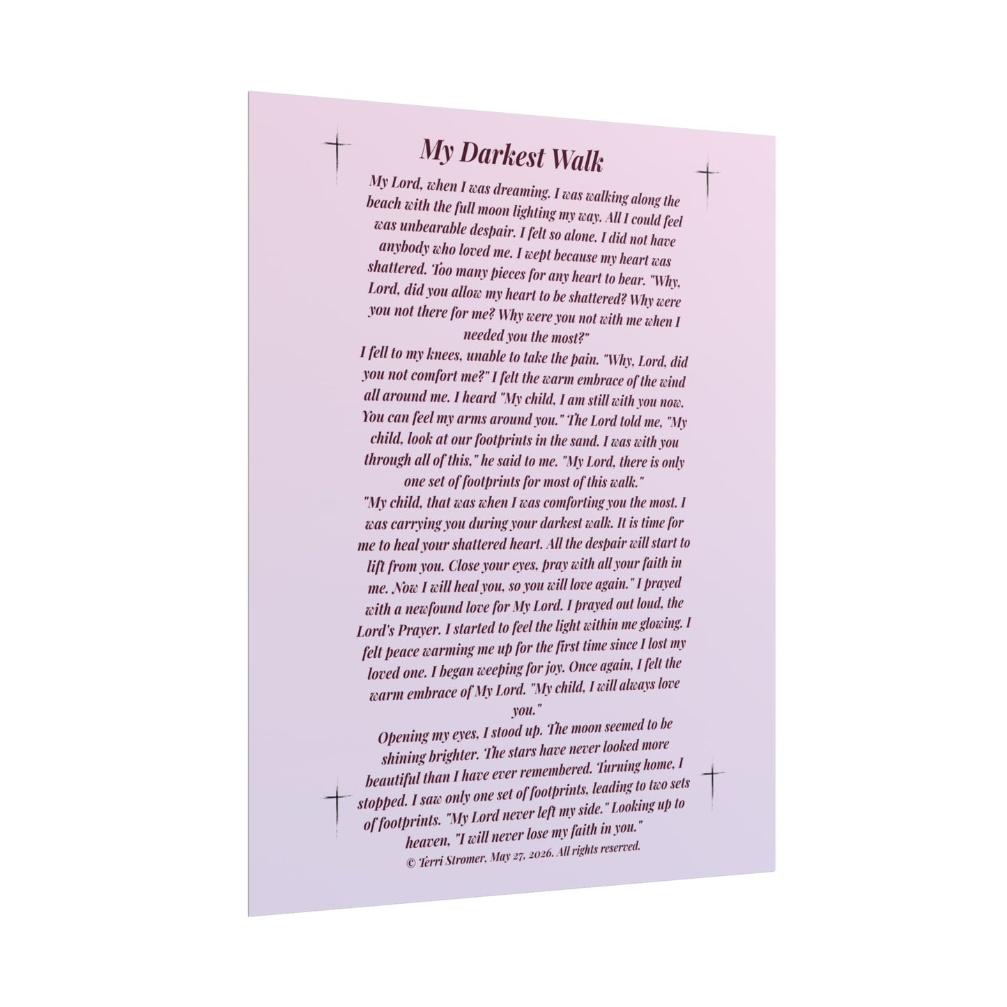 MDW my loved one - Inspirational Prayer Poem Print rolled Poster