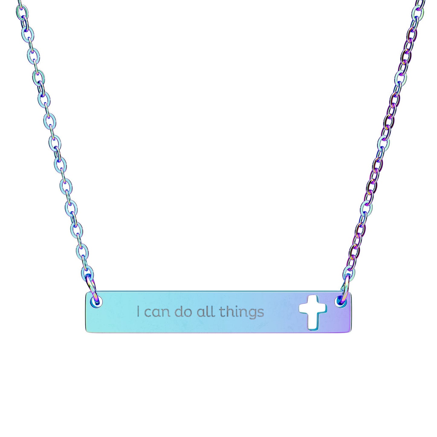 "I Can Do All Things" — Cutout Cross Bar Necklace | Faith Scripture Jewelry | Philippians 4:13