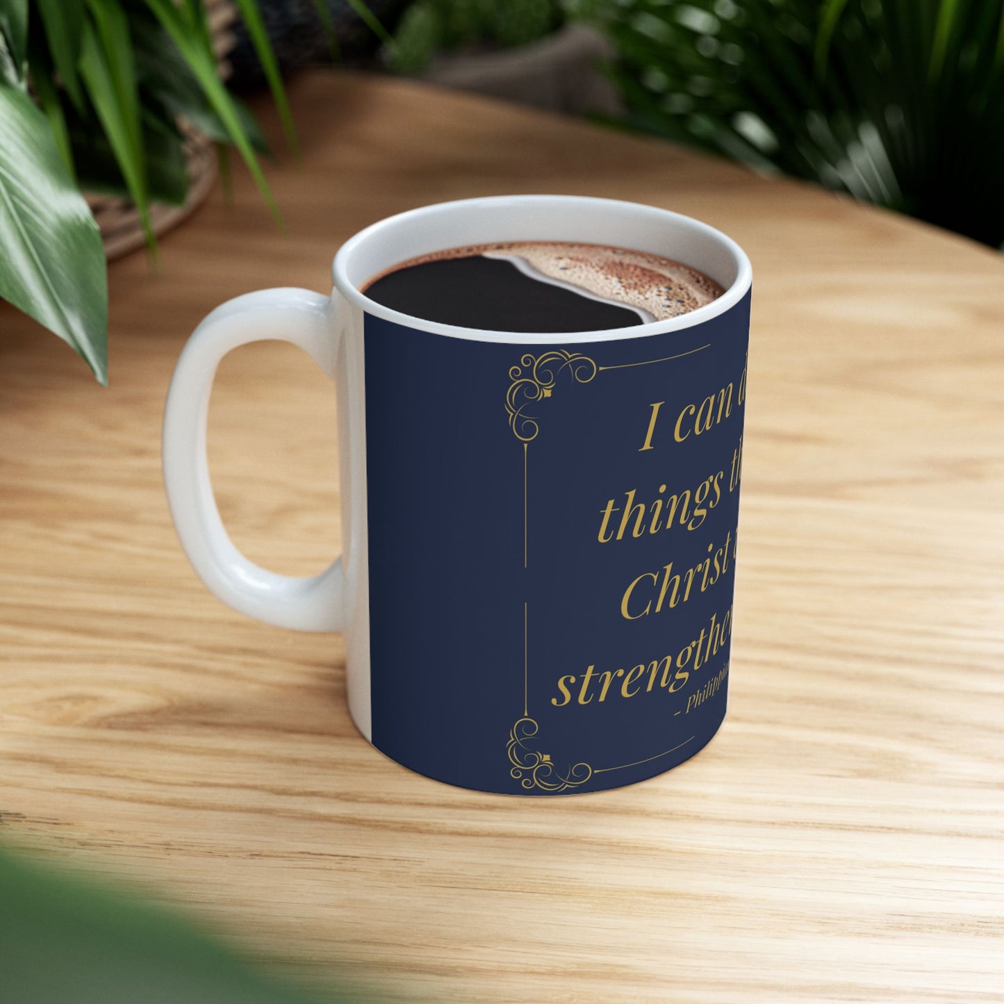 I Can Do All Things — Inspirational Scripture Mug (11oz/15oz) Navy | Playfair Display