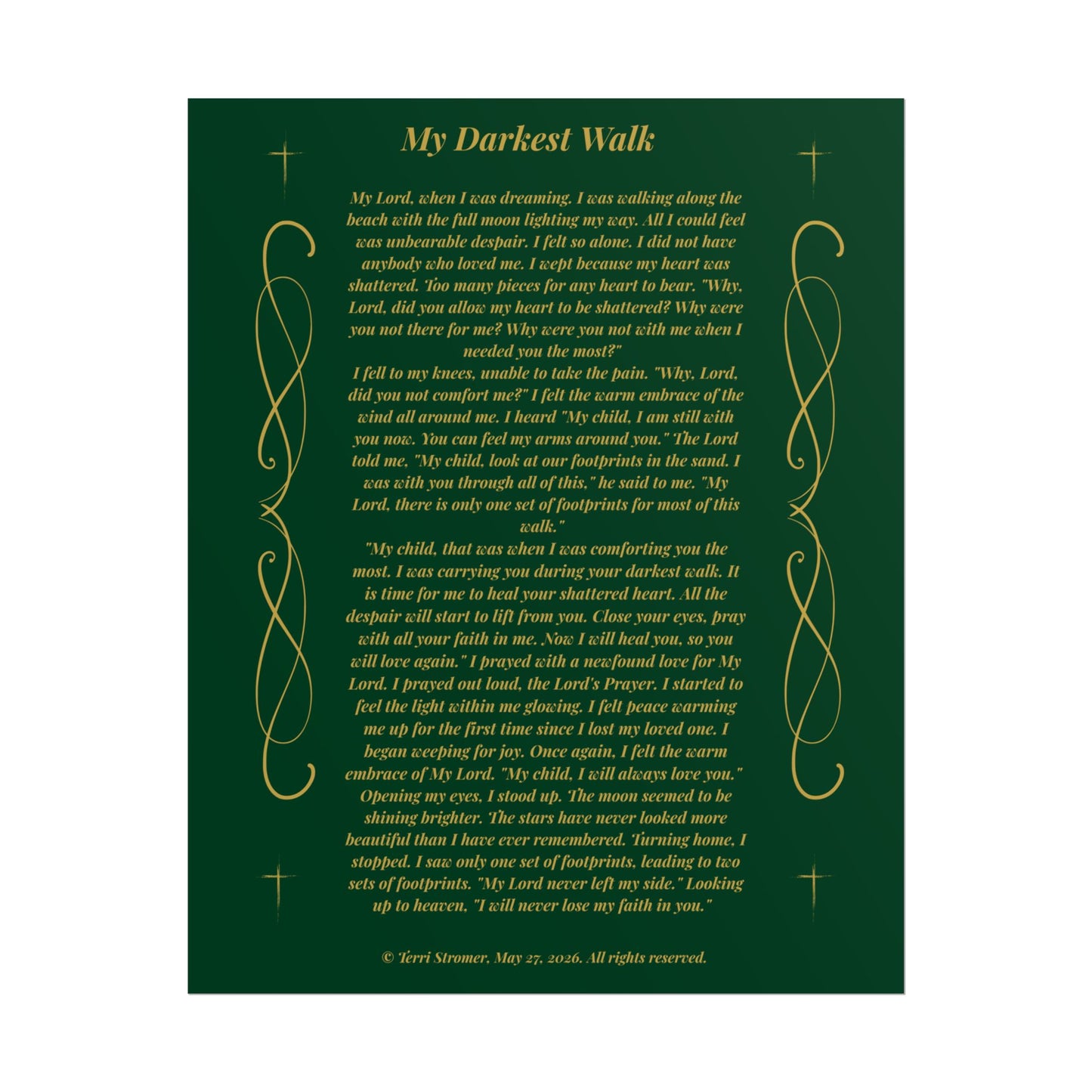 MTV My Darkest Walk - Decorative Inspirational Poem Print Emerald Night