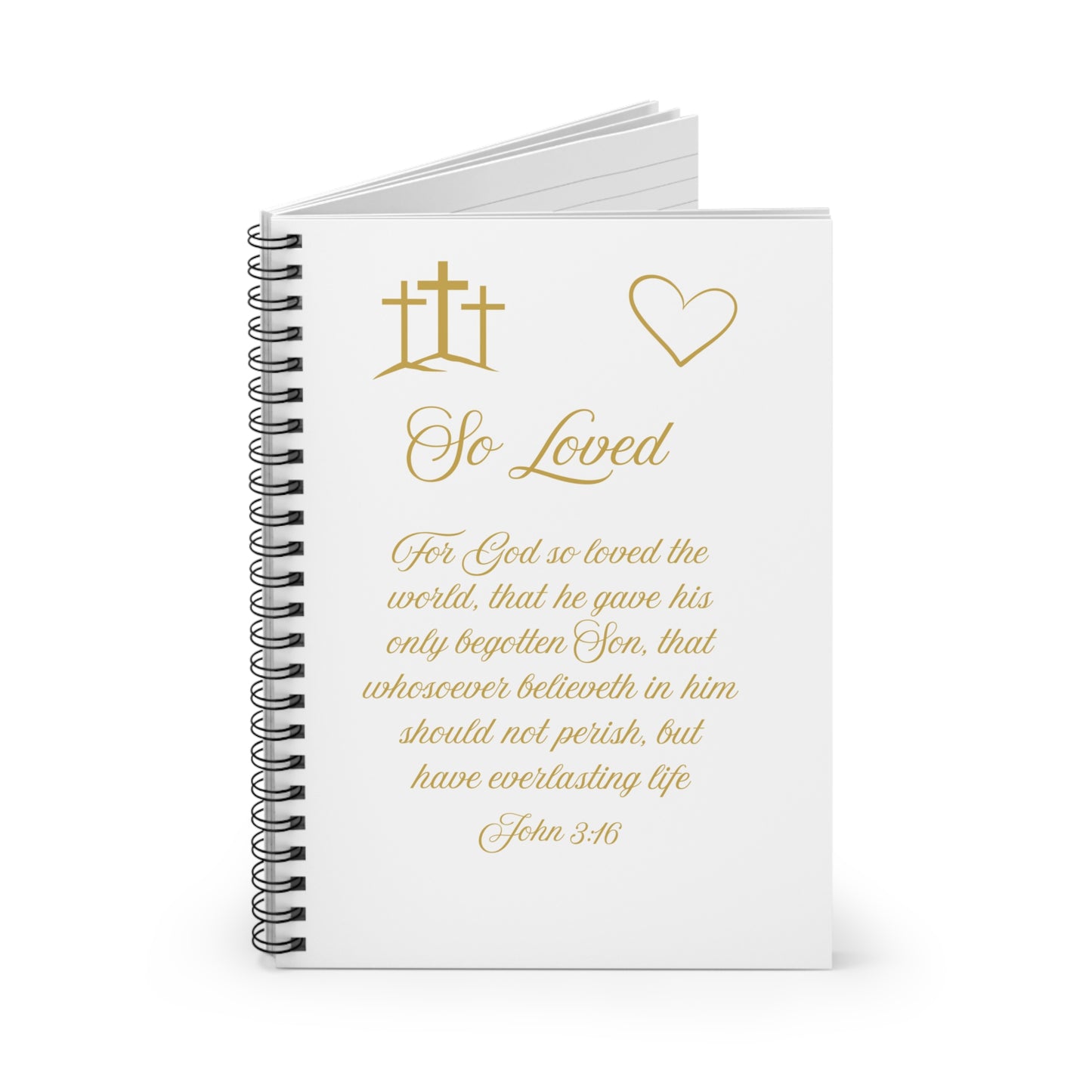 So Loved — John 3:16 Scripture Spiral Notebook | Faith Journal Gold