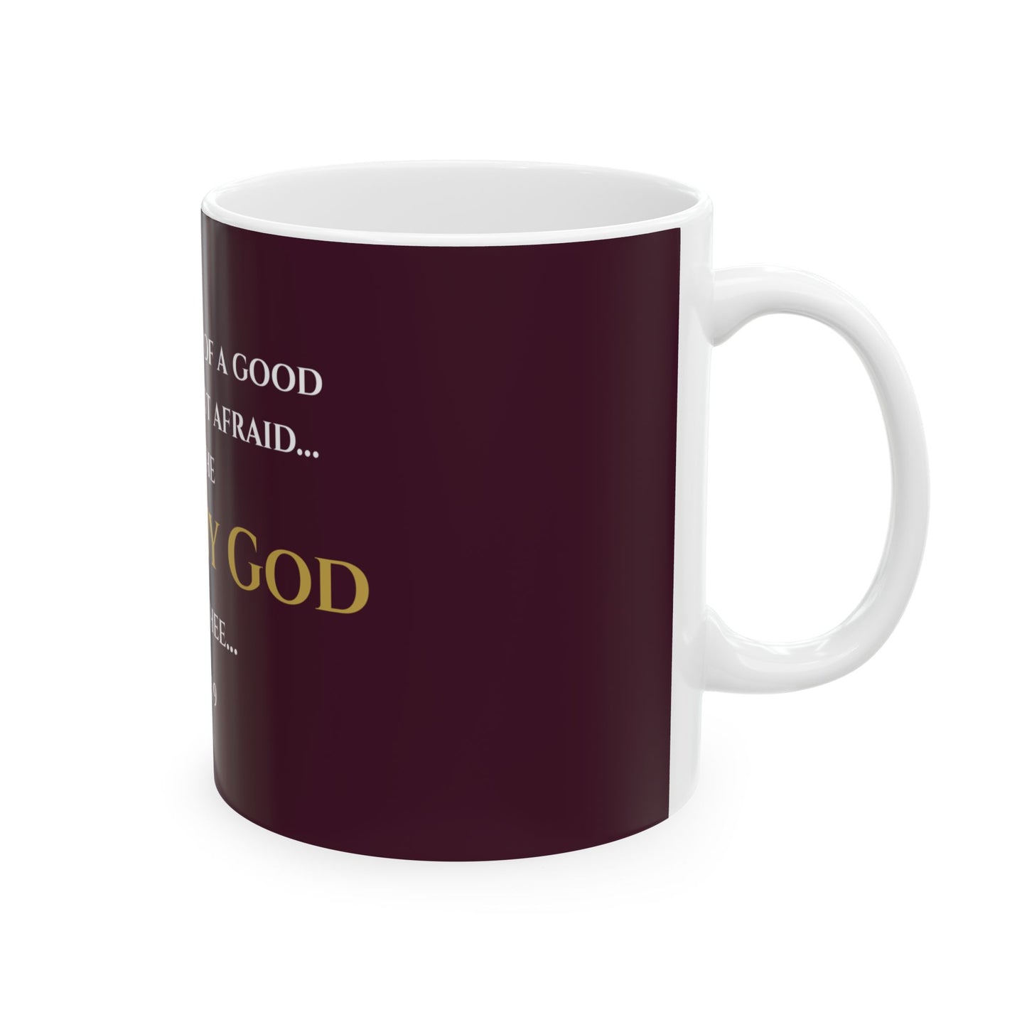 Be Strong and Courageous Scripture Mug | Joshua 1:9 | Redeemed Scarlet with White & Gold Lettering