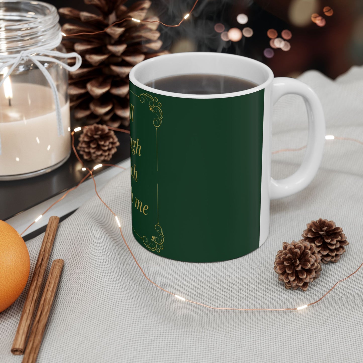 I Can Do All Things — Inspirational Scripture Mug (11oz/15oz) Emerald Night | Playfair Display