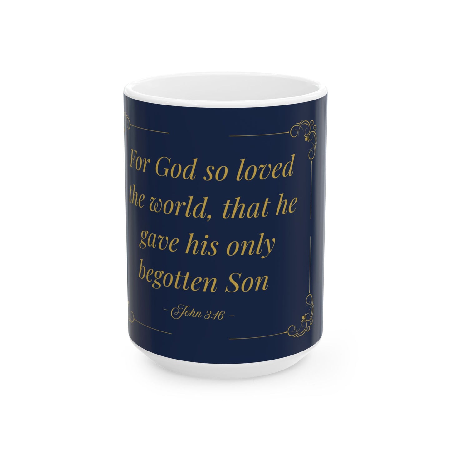 For God So Loved the World — Inspirational Scripture Mug (11oz/15oz) Navy | Playfair Display