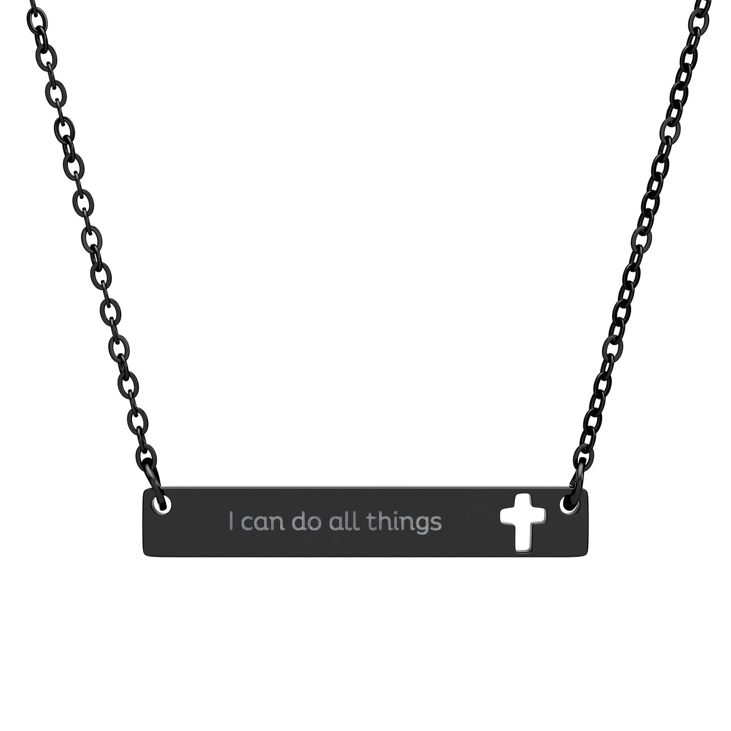"I Can Do All Things" — Cutout Cross Bar Necklace | Faith Scripture Jewelry | Philippians 4:13