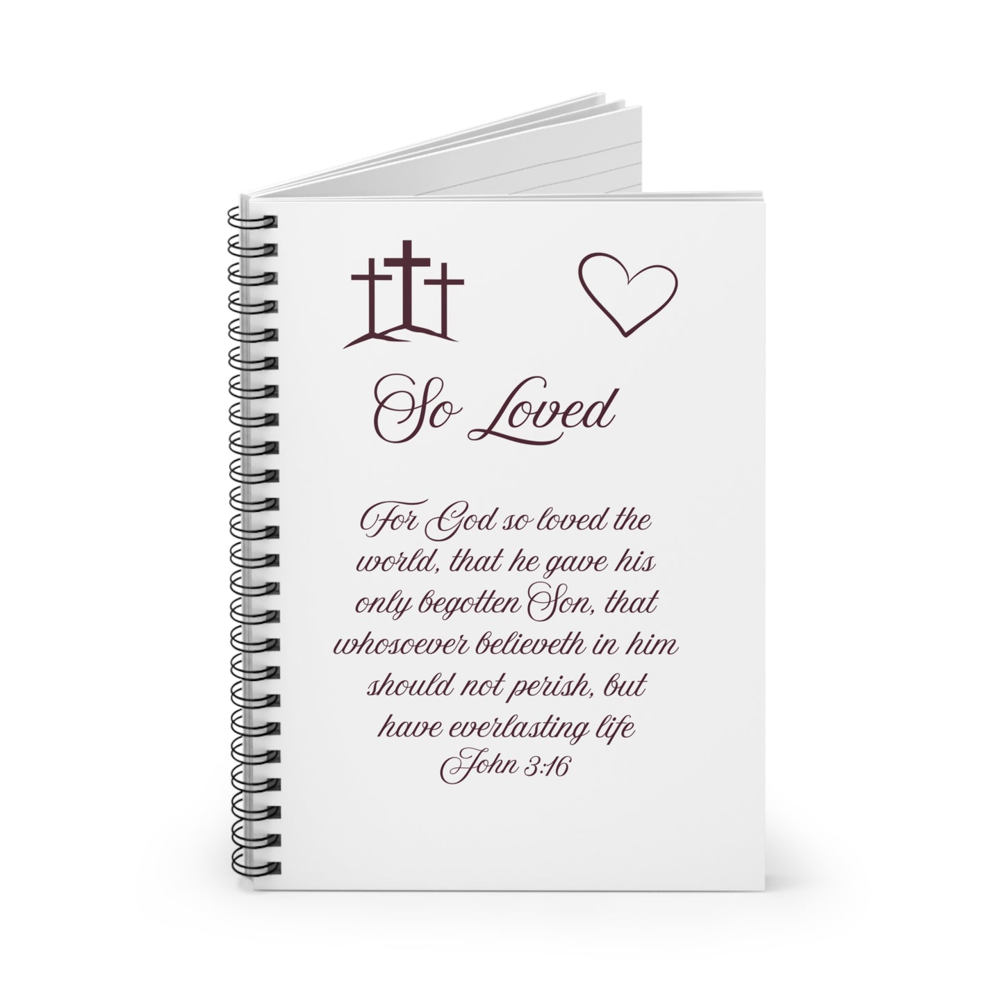 So Loved — John 3:16 Scripture Spiral Notebook | Faith Journal Burgundy